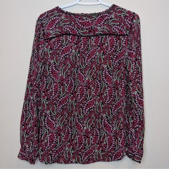 Talbots Black Pink Red Floral Print Long Sleeve Lace Detail Blouse Shirt Women S - Picture 3 of 11